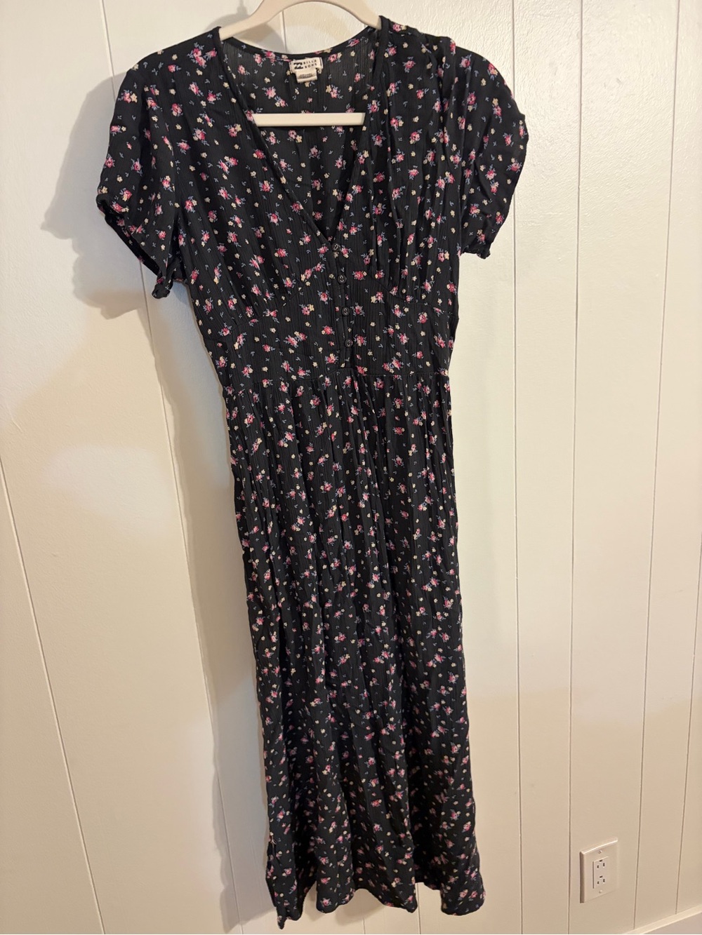 Billabong Black Maxi Dress with Pink Floral Print